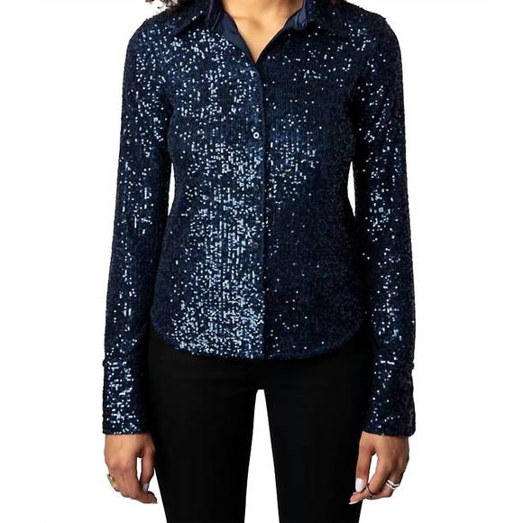 NEW ZADIG & VOLTAIRE tawny sequin shirt in encre - Picture 1 of 6